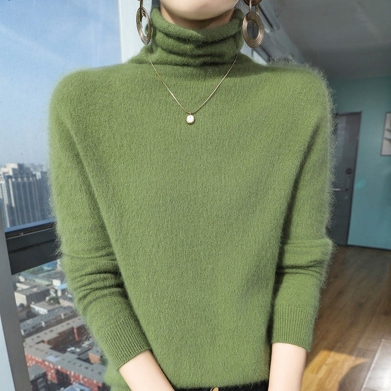 Norvielle Damen Rollkragenpullover Wollmischung Fleecekragen