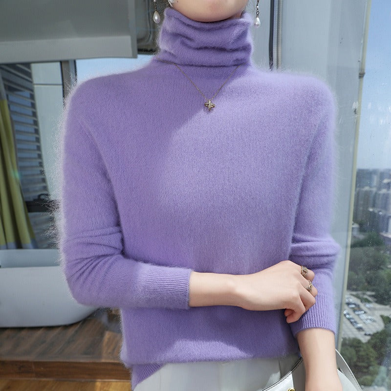 Norvielle Damen Rollkragenpullover Wollmischung Fleecekragen Schwarz - Norvielle