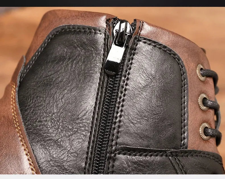 Herren Stiefel Ankle Boots Lace-Up Reißverschluss robuster Sohle