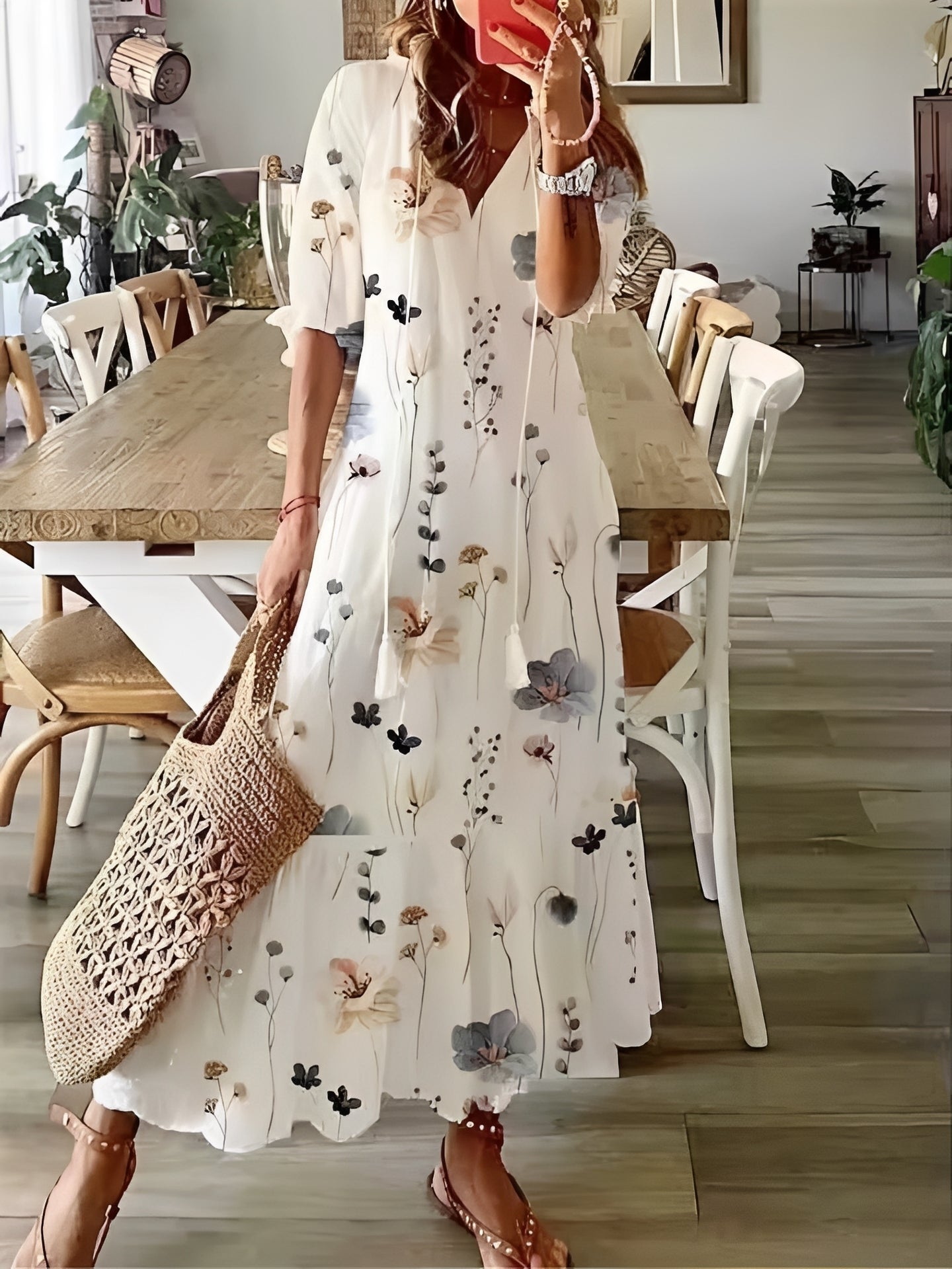 Damen Maxikleid Halblange Ärmel Boho Stil - Norvielle