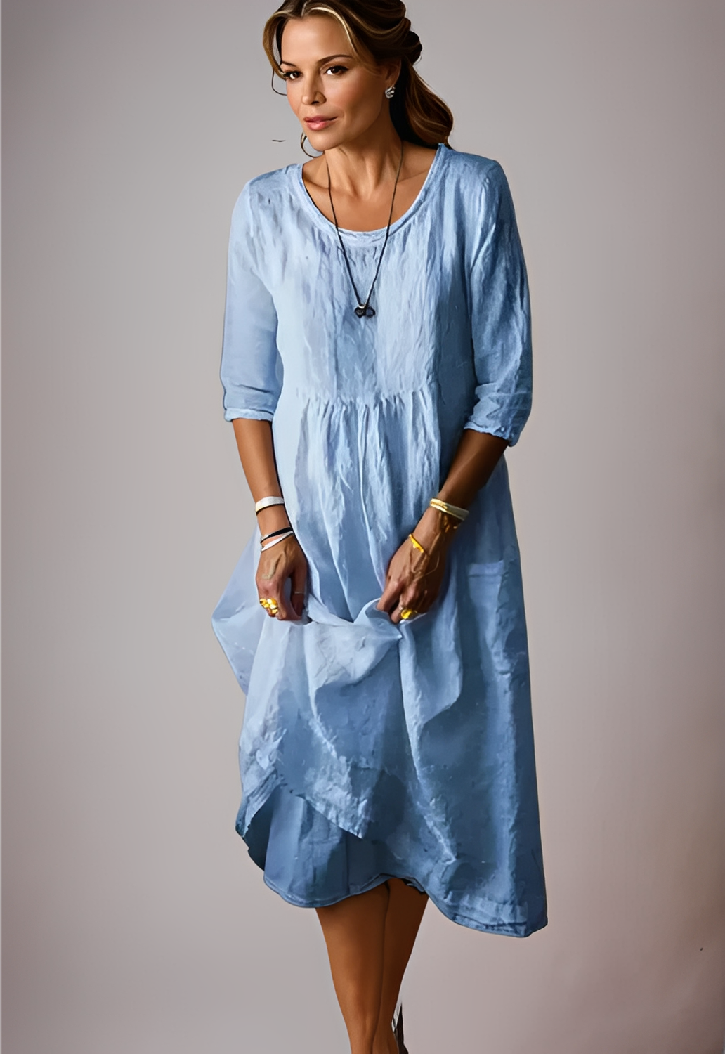 Damenkleid 3/4-Ärmel Locker Geschnitten Komfort