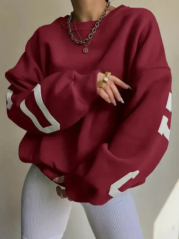 Damen Sweatshirt Oversized Baumwollmischung Gefallene Schultern