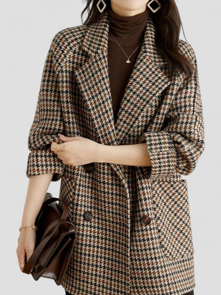 Damen Oversize Wintermantel Doppelknopf Karomuster - Norvielle