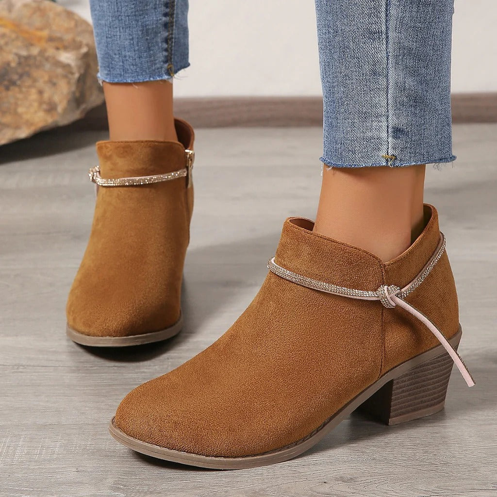 Damen Stiefeletten Wildleder Blockabsatz
