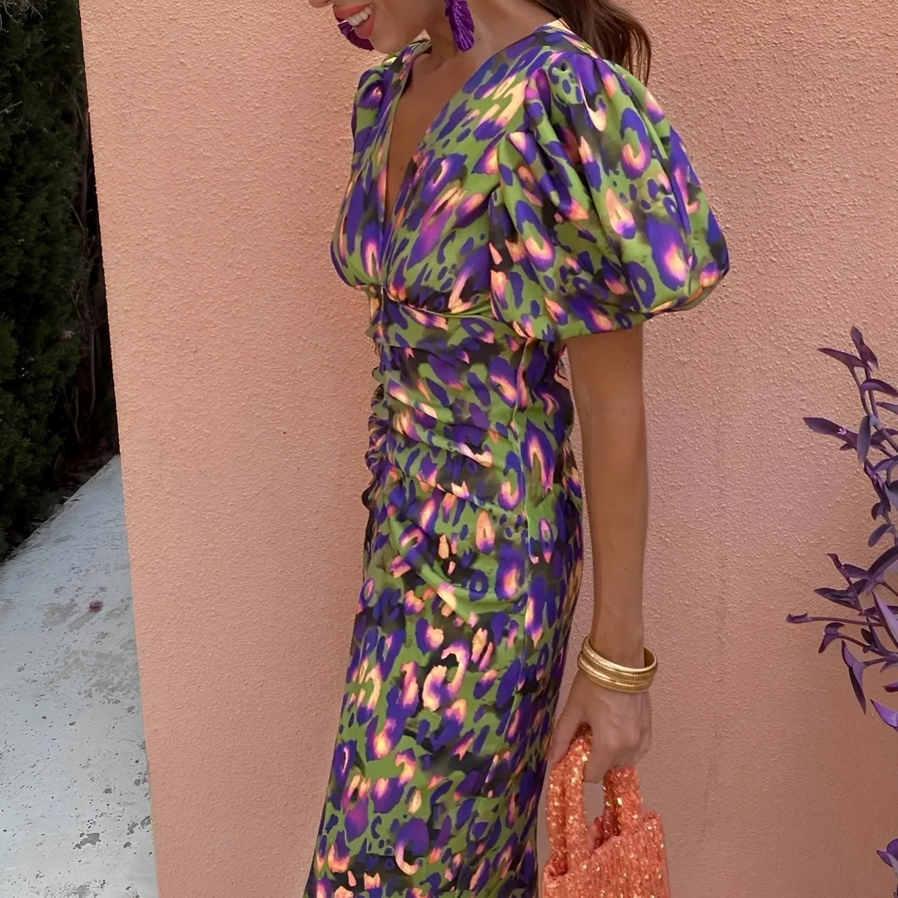 Damen Kleid mit Print Schmal Geschnitten