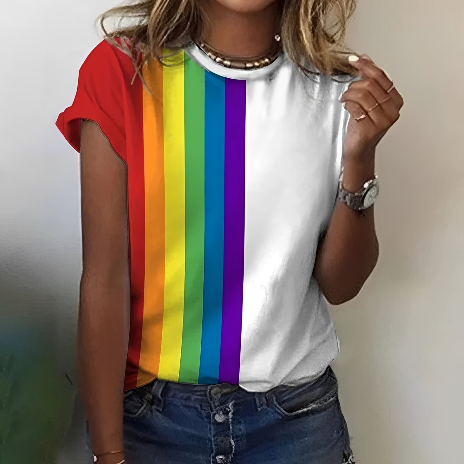 Damen Regenbogen T-Shirt Lässig Bunt - Norvielle