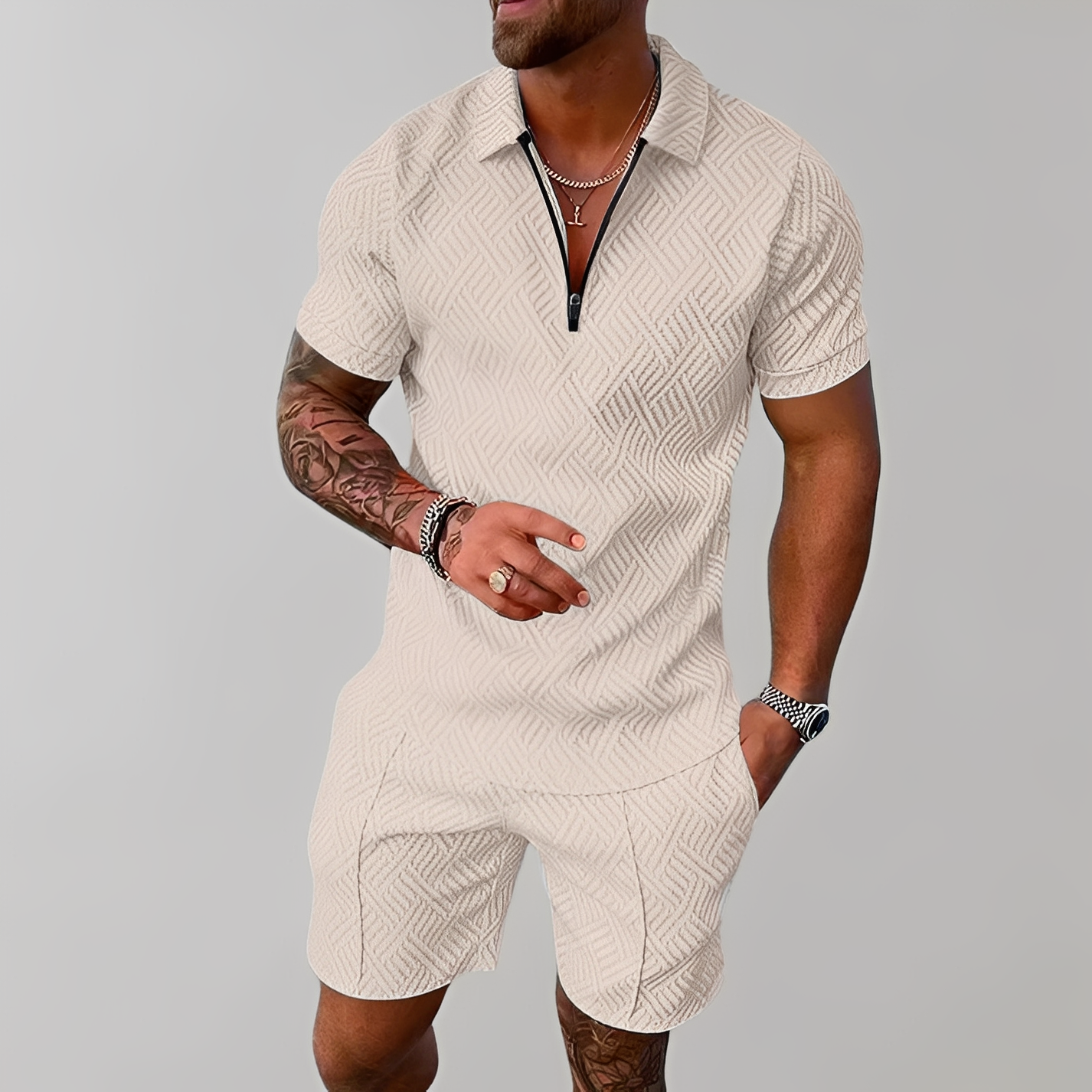 Edwin Herren Poloshirt Shorts Set Baumwolle