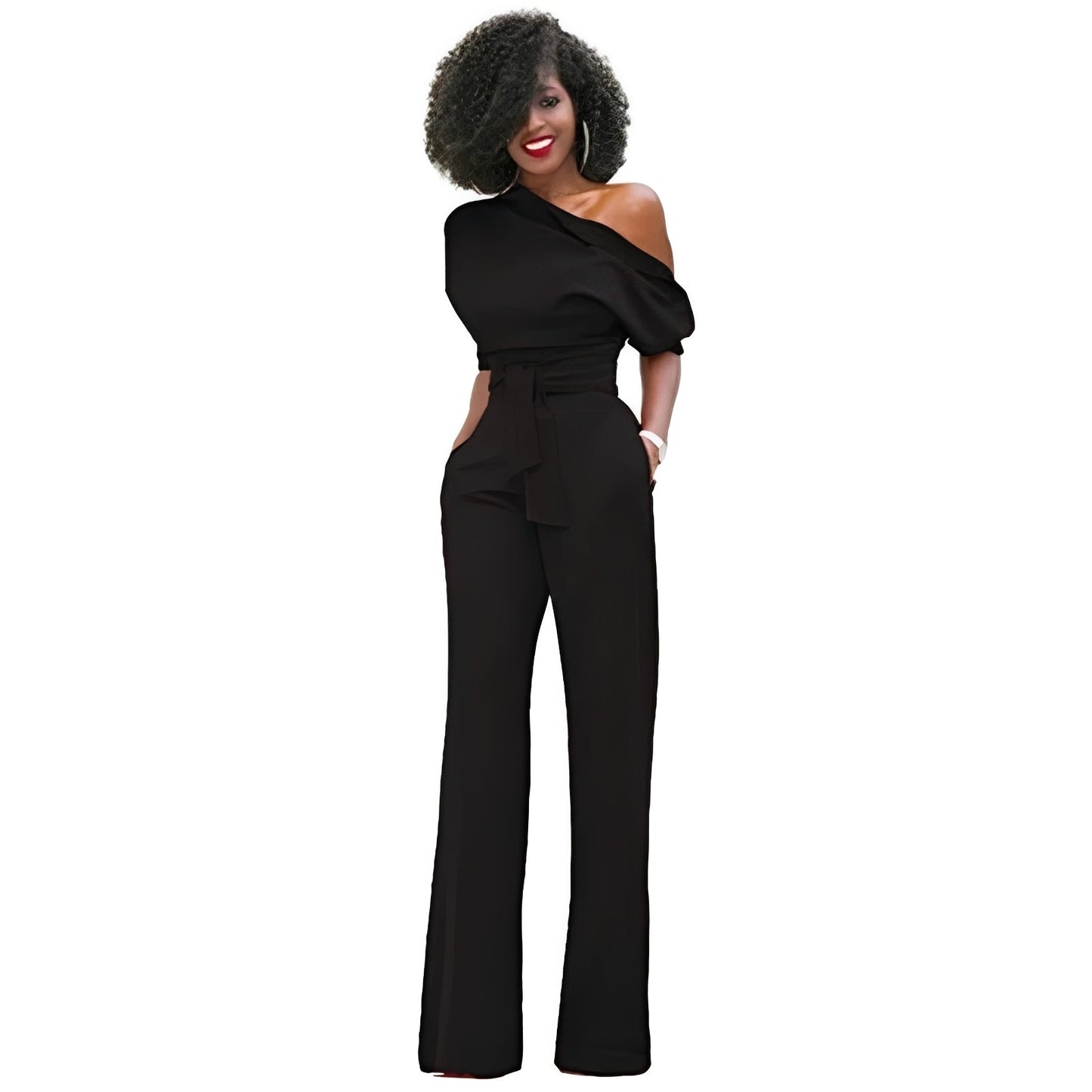 Damen Schulterfreier Jumpsuit Stoff
