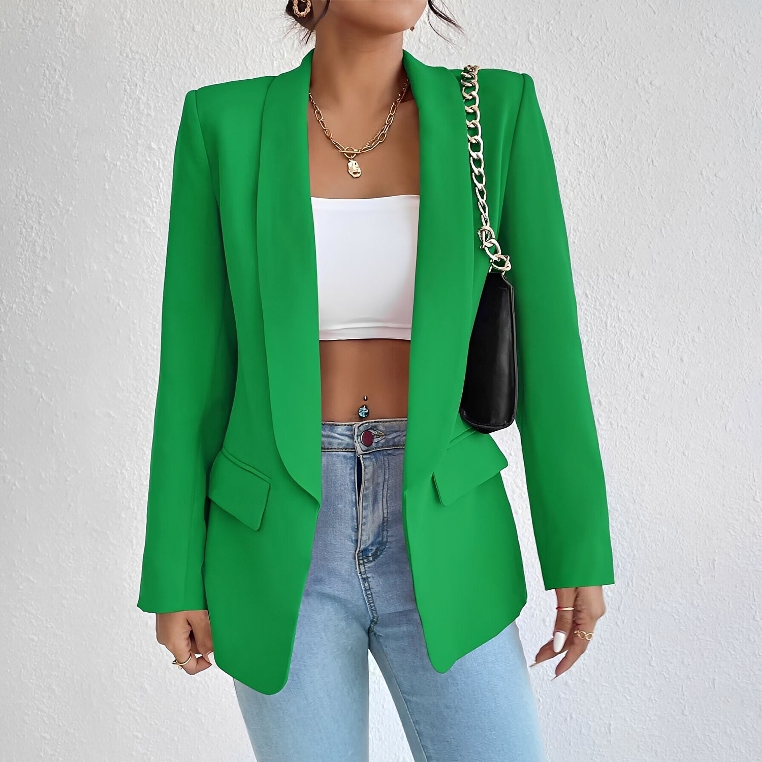 Damen Blazer Tailliert Büro Alltag Schwarz - Norvielle
