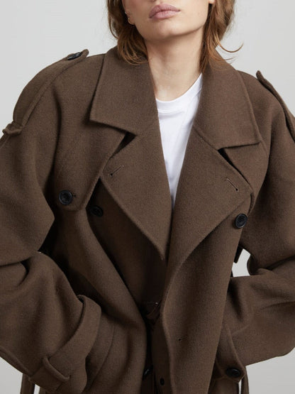 Damen Trenchcoat Lang Oversized Doppelreihner mit Gürtel