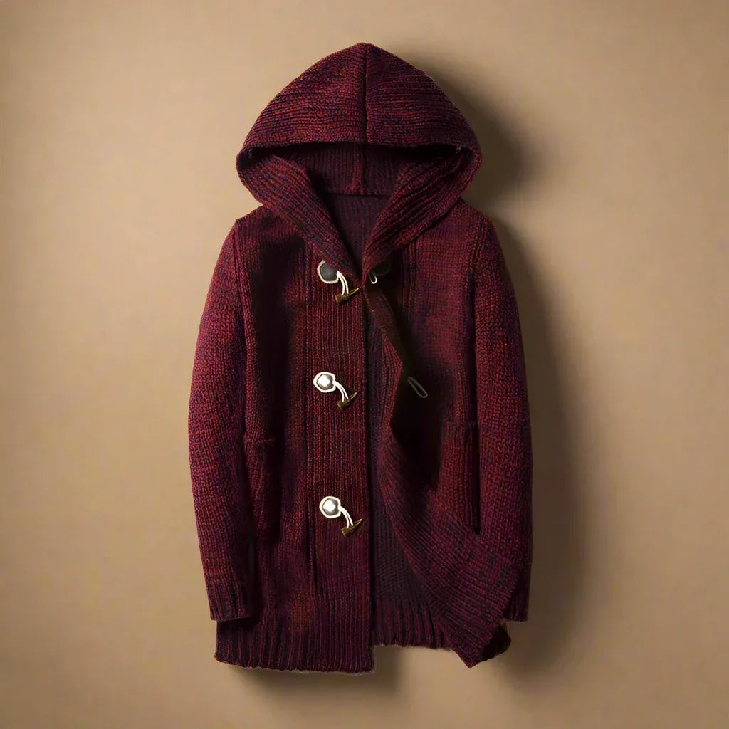 Herren Strickcardigan mit Kapuze Regular Fit Knebelknöpfe