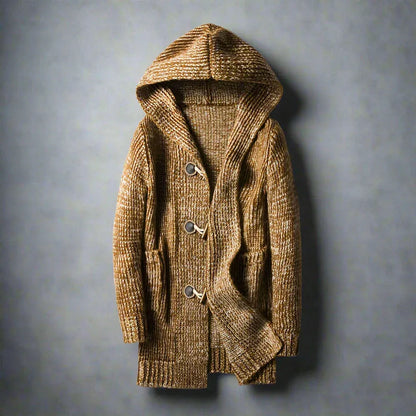 Herren Strickcardigan mit Kapuze Regular Fit Knebelknöpfe