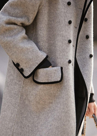 Norvielle Damen Trenchcoat Wollmischung Tailliert Doppelreihig - Norvielle