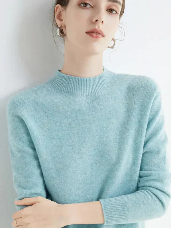 Norvielle Damen Pullover Sweatshirt Wollmischung Langärmlig Rippkragen