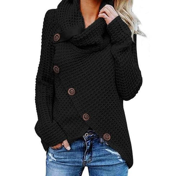 Damenwolle-Sweater Relaxed Fit Waffelstrick Asymmetrisch