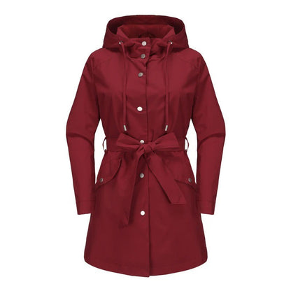 Damen Trenchcoat Locker Wasserabweisend Mit Kapuze Midi Länge