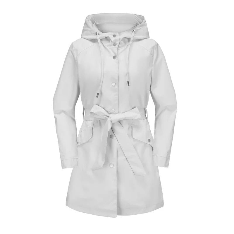 Damen Trenchcoat Locker Wasserabweisend Mit Kapuze Midi Länge