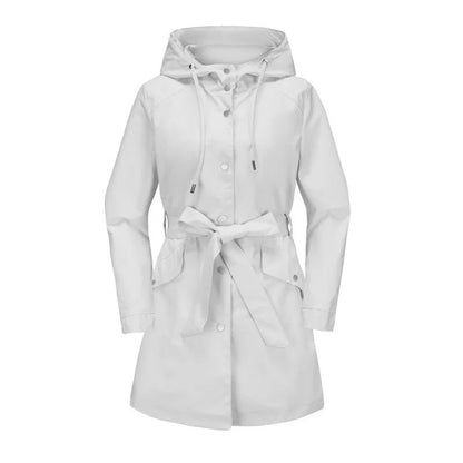Damen Trenchcoat Locker Wasserabweisend Mit Kapuze Midi Länge