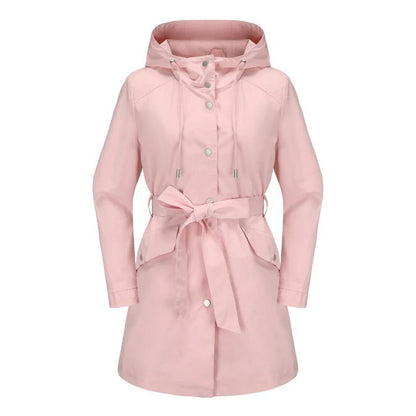 Damen Trenchcoat Locker Wasserabweisend Mit Kapuze Midi Länge