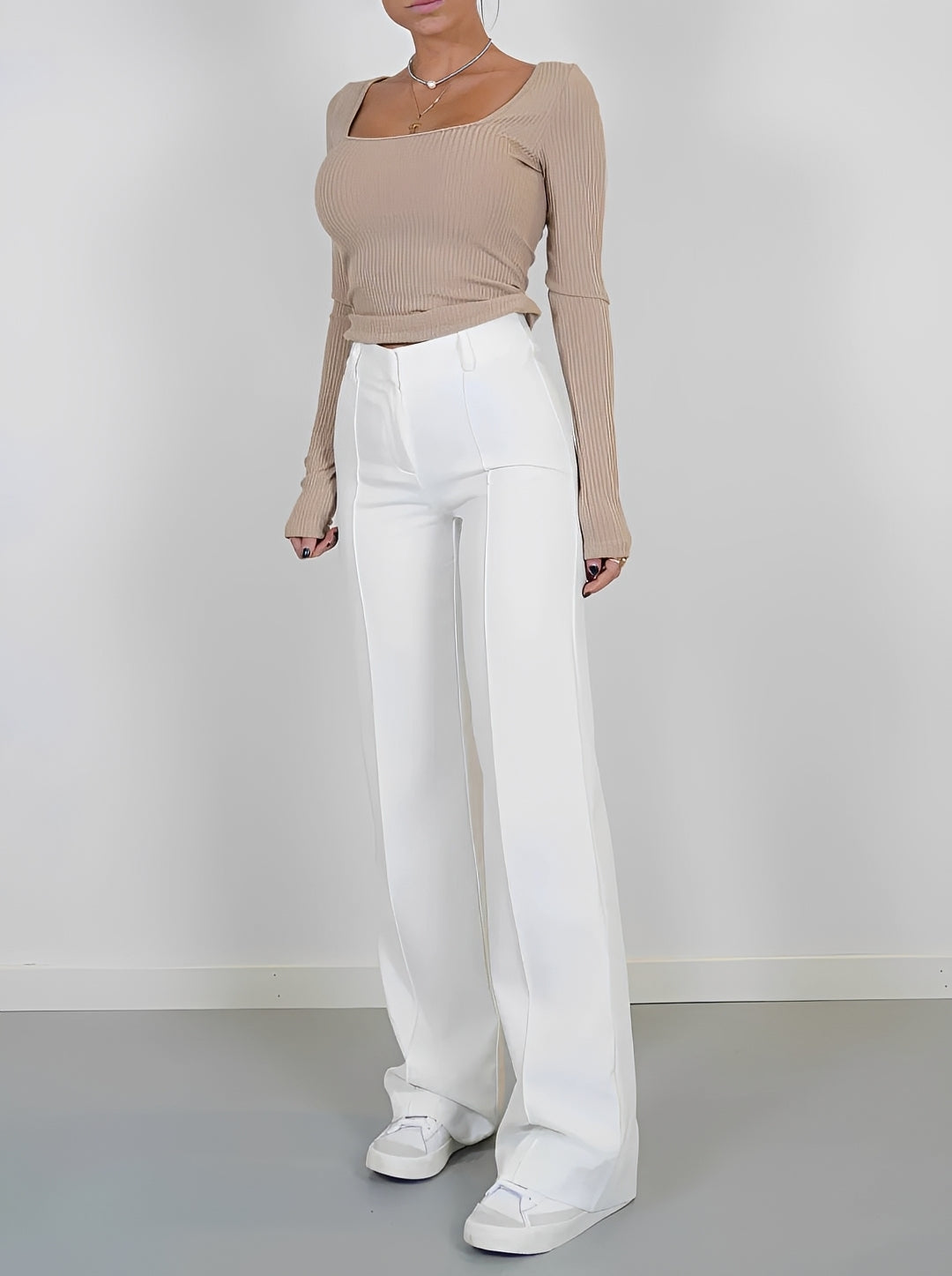 Damen Bootcut-Hose Gerade Geschnitten Schwarz - Norvielle