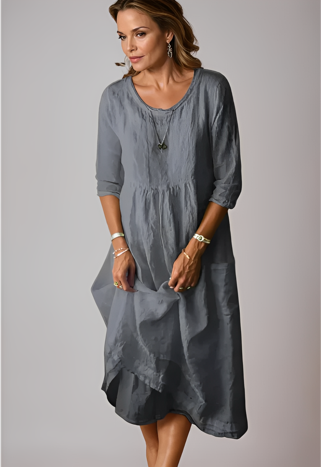 Damenkleid 3/4-Ärmel Locker Geschnitten Komfort