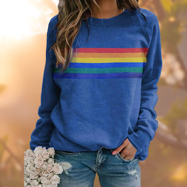 Damen Pullover Sweatshirt Weiches Strick Rundhalsausschnitt Gestreift