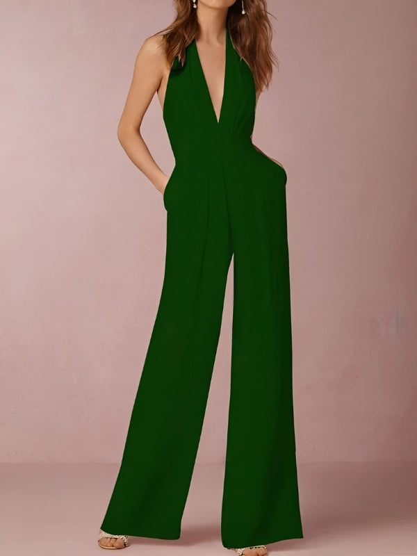 Damen Jumpsuit Weites Bein Elegant Schwarz - Norvielle