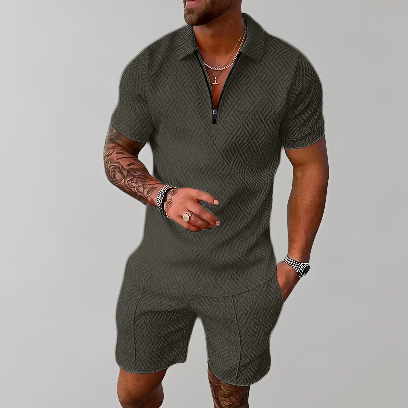 Edwin Herren Poloshirt Shorts Set Baumwolle