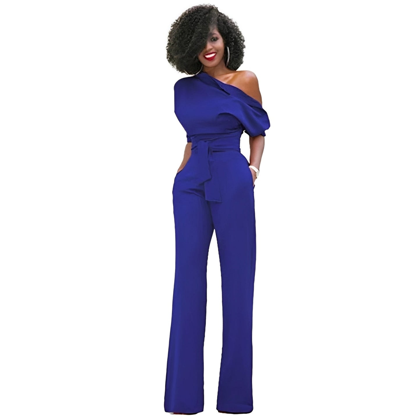 Damen Schulterfreier Jumpsuit Stoff