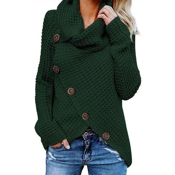 Damenwolle-Sweater Relaxed Fit Waffelstrick Asymmetrisch