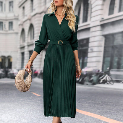 Damen V-Ausschnitt Robe mit goldenem Gürtel