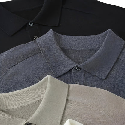 Herren Wollpullover Reverskragen Lässig Grau