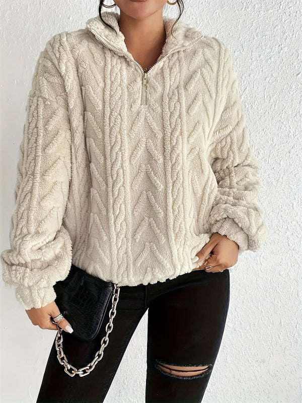 Norvielle Damen Pullover Faux Shearling Fleece Lockere Passform Halb - Norvielle