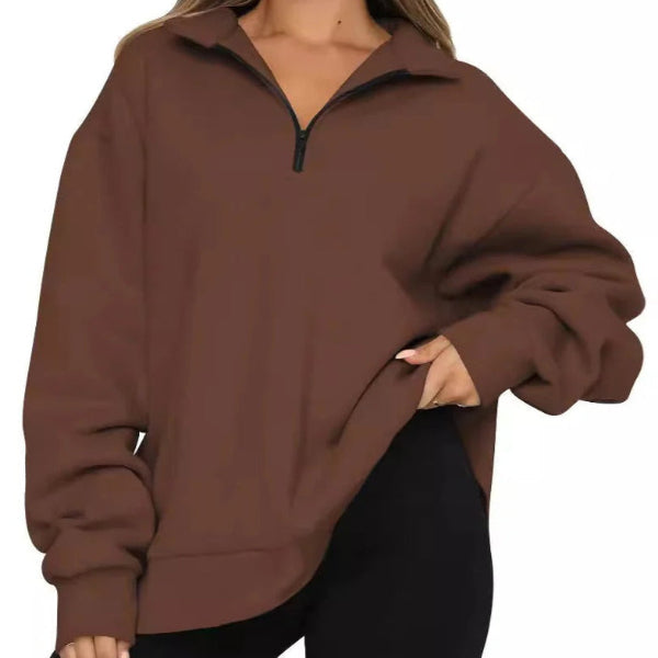 Damen Sweatshirt Oversized Baumwolle Hoher Kragen