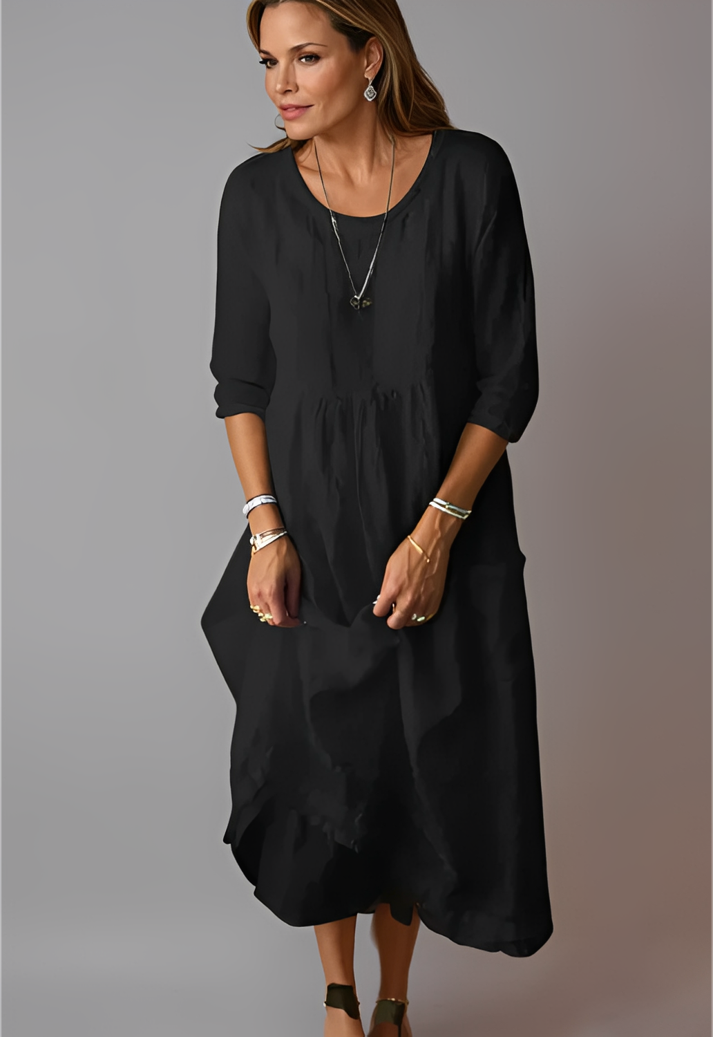 Damenkleid 3/4-Ärmel Locker Geschnitten Komfort