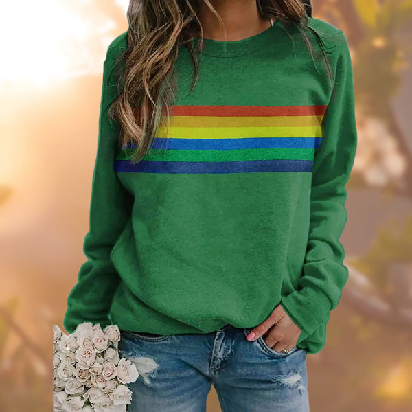 Damen Pullover Sweatshirt Weiches Strick Rundhalsausschnitt Gestreift