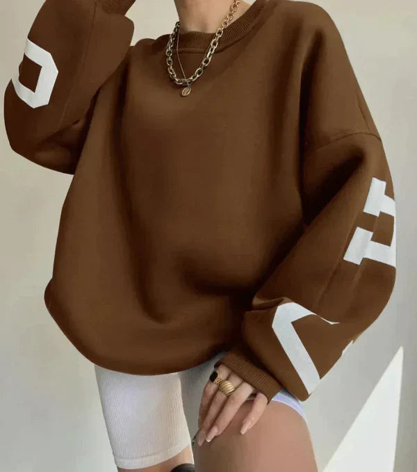 Damen Sweatshirt Oversized Baumwollmischung Gefallene Schultern