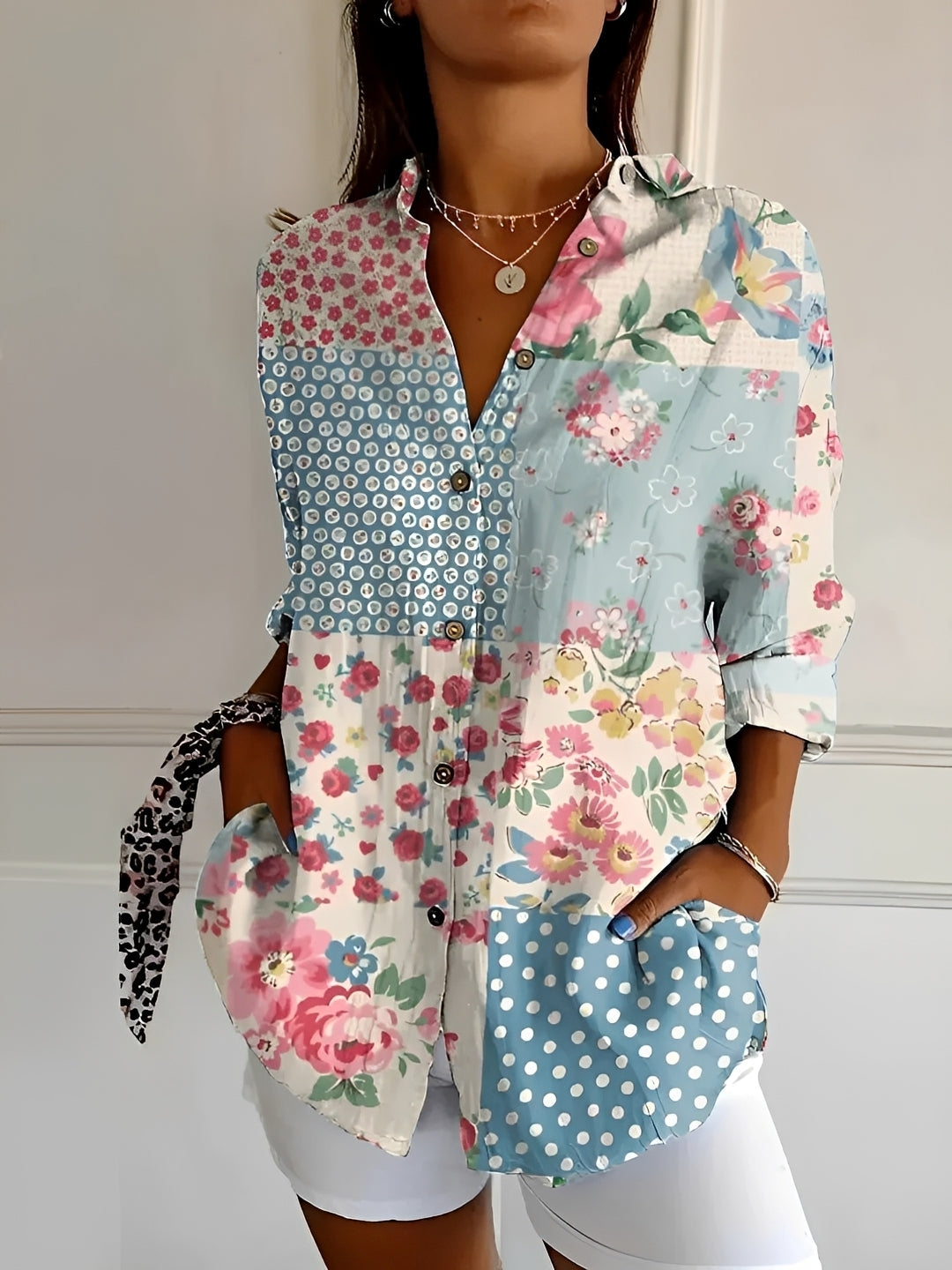 Damenbluse Chantelle Mit Knöpfen Blume Weiss