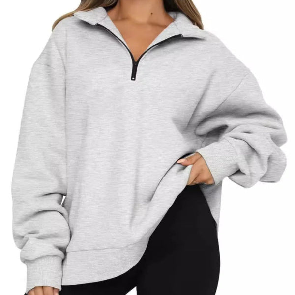 Damen Sweatshirt Oversized Baumwolle Hoher Kragen