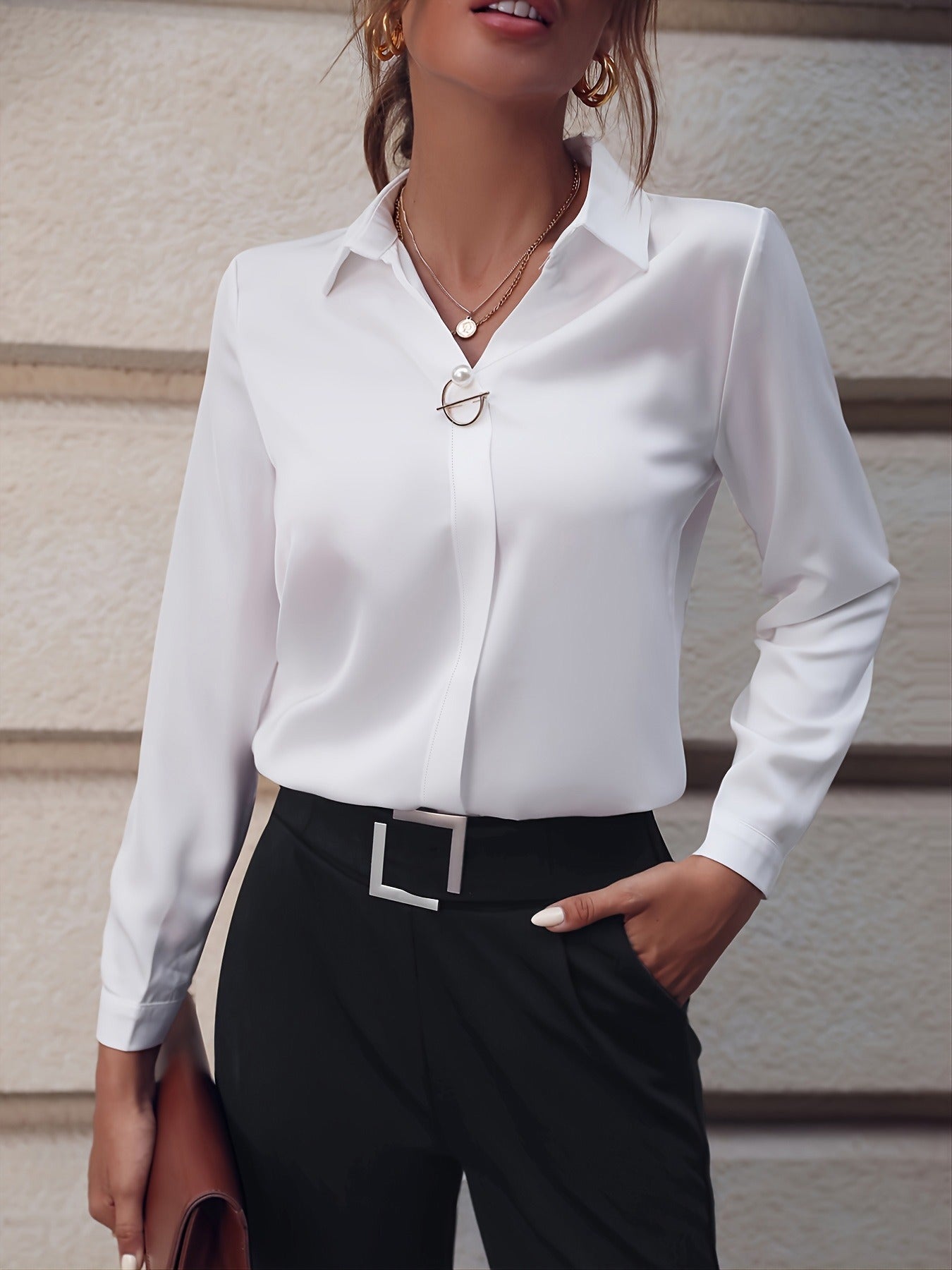 Damen Bluse Einfarbig Tailliert Büro