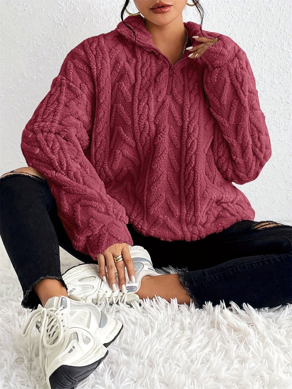 Norvielle Damen Pullover Faux Shearling Fleece Lockere Passform Halb