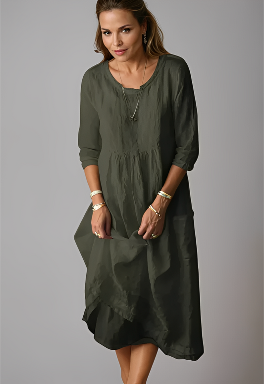 Damenkleid 3/4-Ärmel Locker Geschnitten Komfort Schwarz - Norvielle