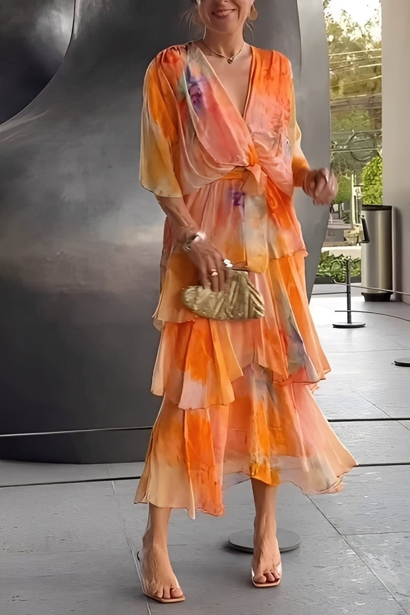 Damen Kleid V-Ausschnitt Mehrschichtig Floralmuster - Norvielle