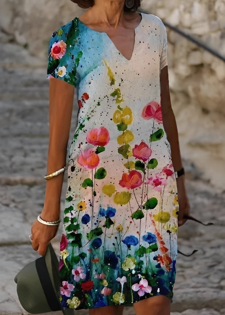 Damen Kurzarmkleid Blumenmuster Elegantes - Norvielle