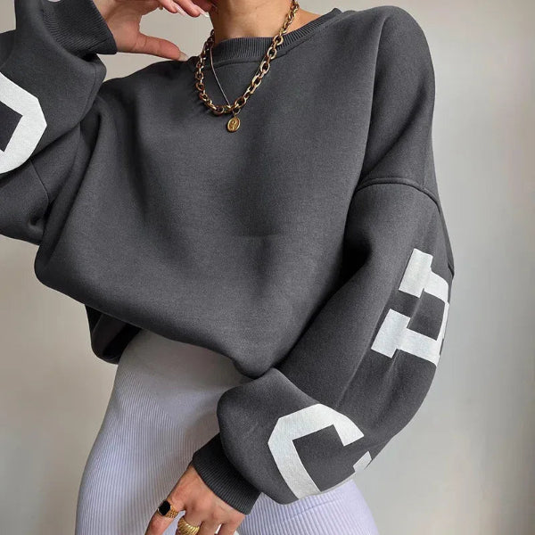 Damen Sweatshirt Oversized Baumwollmischung Gefallene Schultern