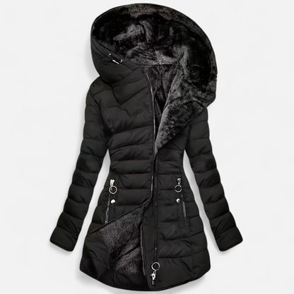Damen Fleecejacke Slim Fit mit Kapuze und Reißverschluss Schwarz - Norvielle