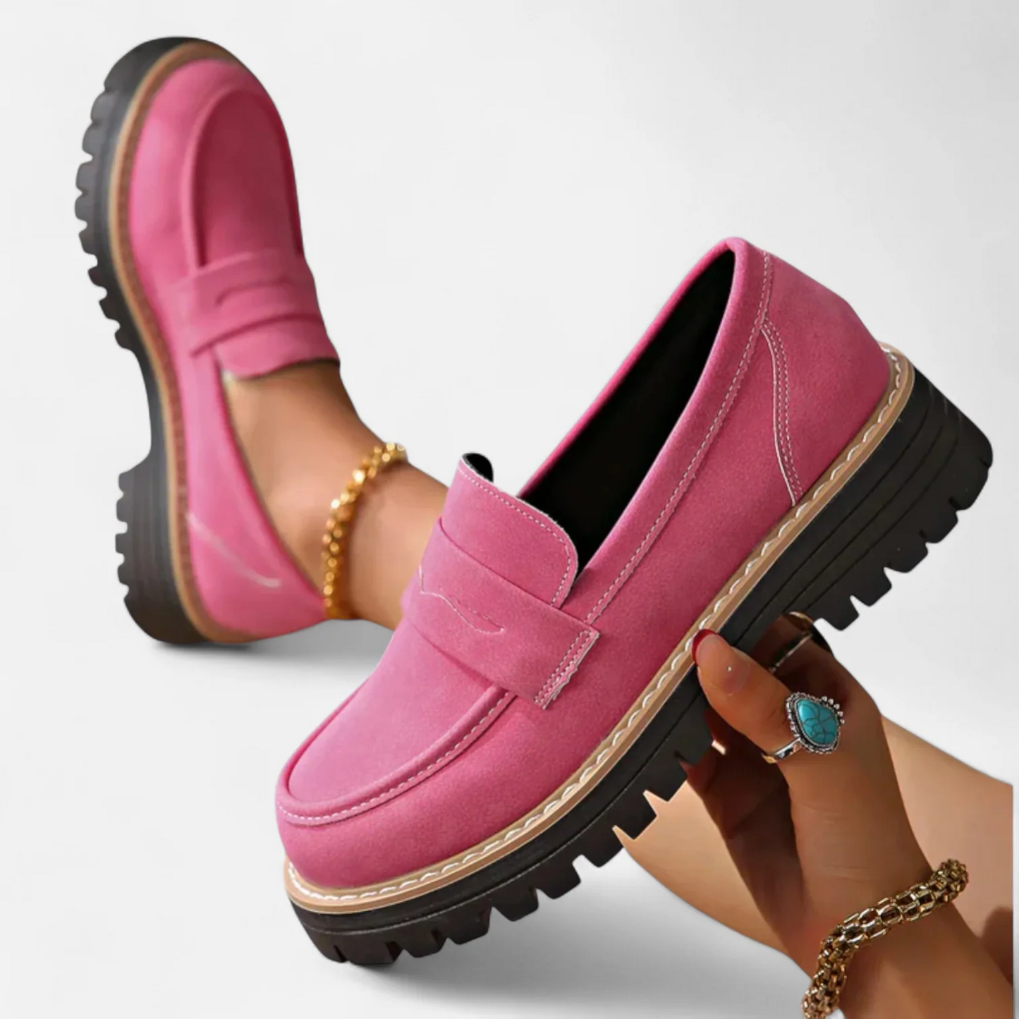 Damen Klassische Loafer Markante Sohle