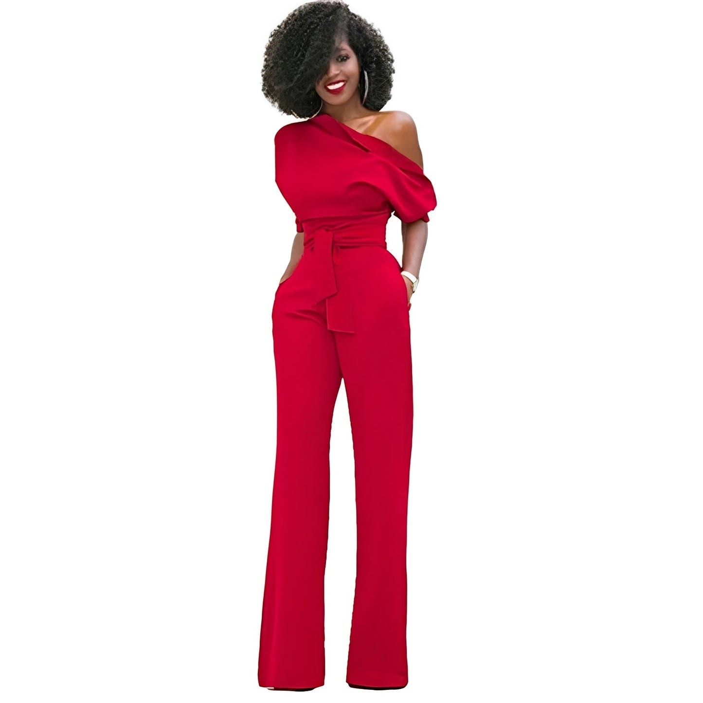 Damen Schulterfreier Jumpsuit Stoff