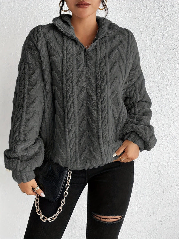 Norvielle Damen Pullover Faux Shearling Fleece Lockere Passform Halb