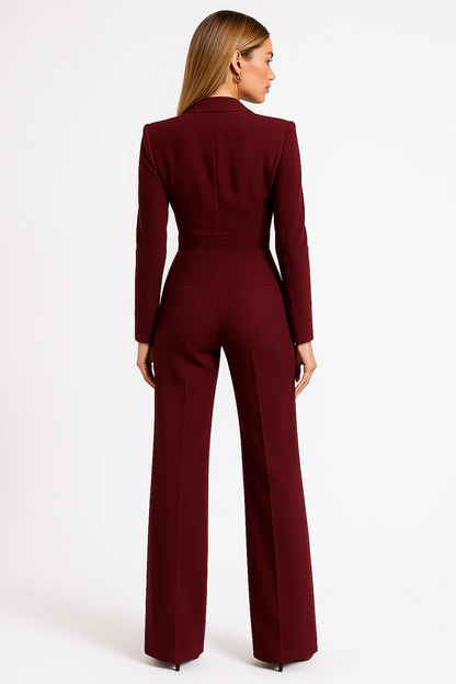 Damen Jumpsuit Elegant V-Ausschnitt Weite Beine Taillierte Passform